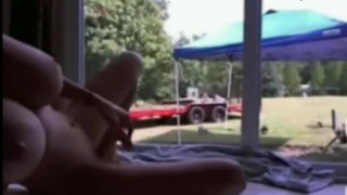 Lady girlfriend woman masturbate in front of gardener
